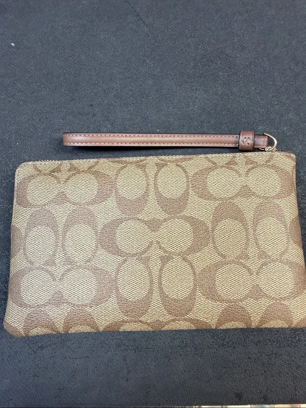 Coach Canvas Signature Khaki Corner Zip Wristlet Wallet CS438